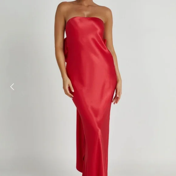 Rochelle Bow Back Satin Maxi Dress - Picture 2 of 5